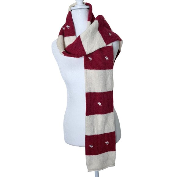 Vtg Abercrombie Scarf Moose Logo Wool Blend Red Striped Knit Winter - Picture 2 of 9